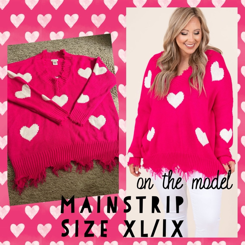 Chic Soul Looking For A Lover Valentine Heart Neon Fuchsia Sweater - size XL/1X
